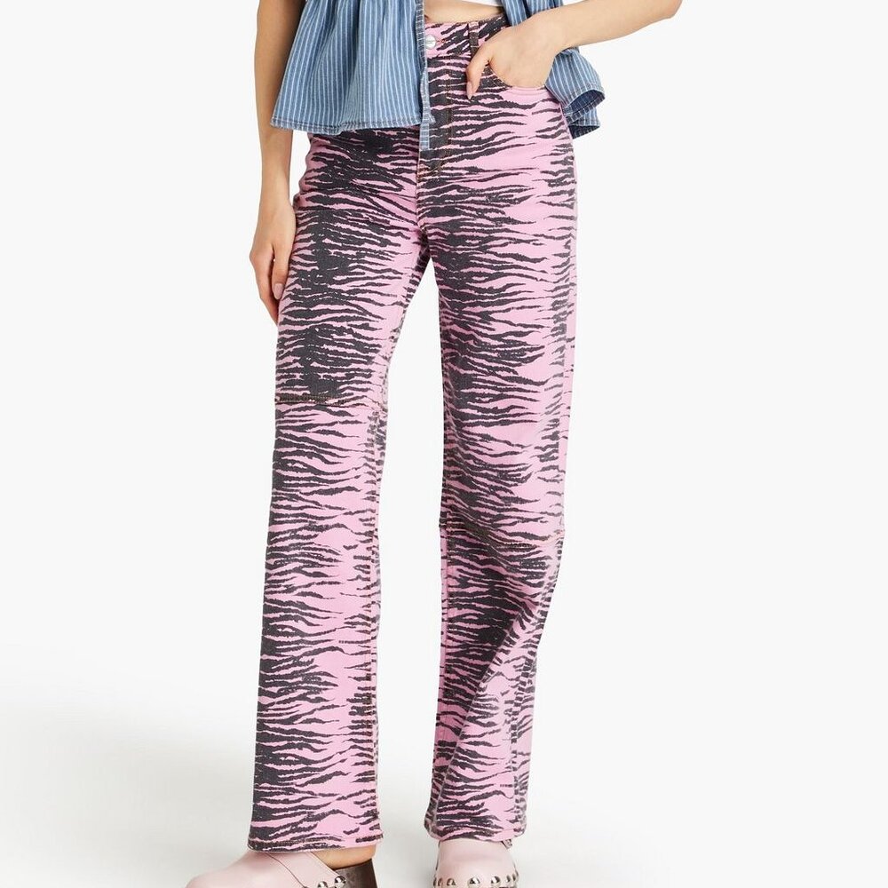 GANNI PINK TIGER ZEBRA WIDE LEG JEANS "MAGNY"